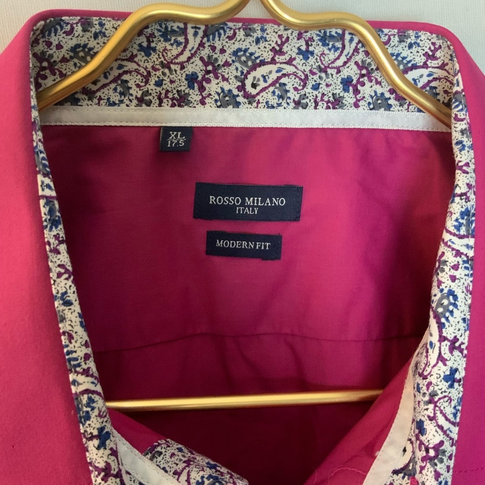 Rosso Milano Fuchsia Magenta Pink Button Down Shirt Paisley Floral Trim XL - Picture 3 of 7